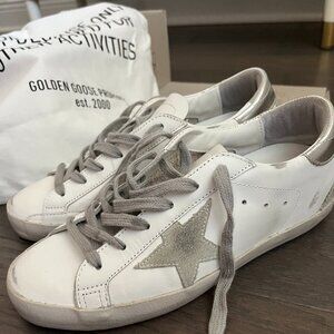 Golden Goose Women's Super Star with silver heel tab and metal stud lettering